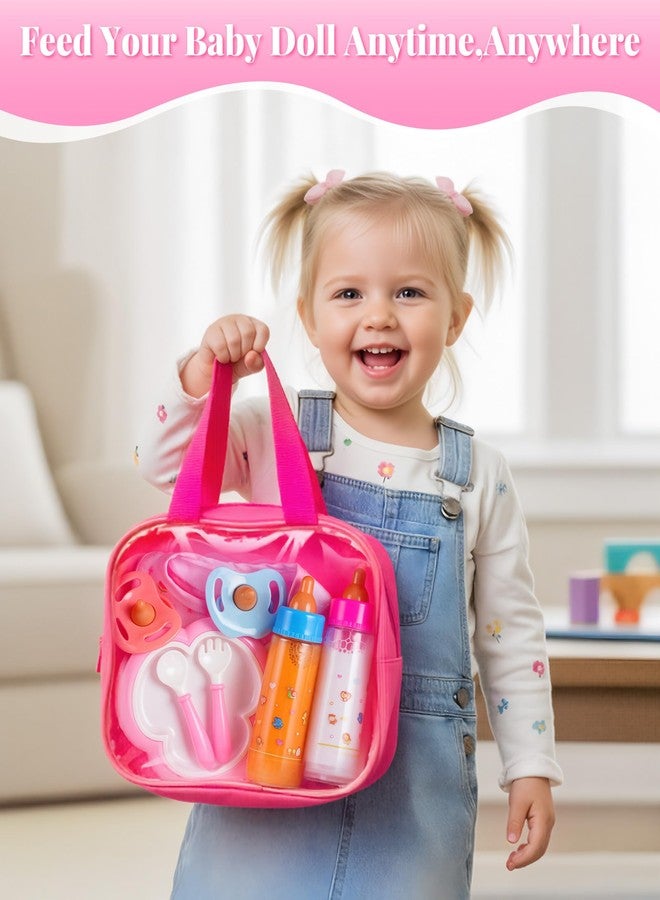 BABESIDE مجموعة إكسسوارات دمى الأطفال من بيبي سايد، تتضمن 10 قطع من أدوات إطعام الدمى المخفية لعربة الأطفال، ومجموعة لعب تمثيلية للعناية بالطفل مع زجاجات سحرية، ولهّايات، ومريلة، وحفاضات، وحقيبة حمل للدمى التي يتراوح طولها بين 12 و15 بوصة. - Image 4